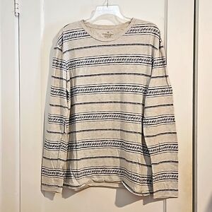 American Eagle Gray Mens Large Stripe Seriously Soft Classic Long Sleeve Tee